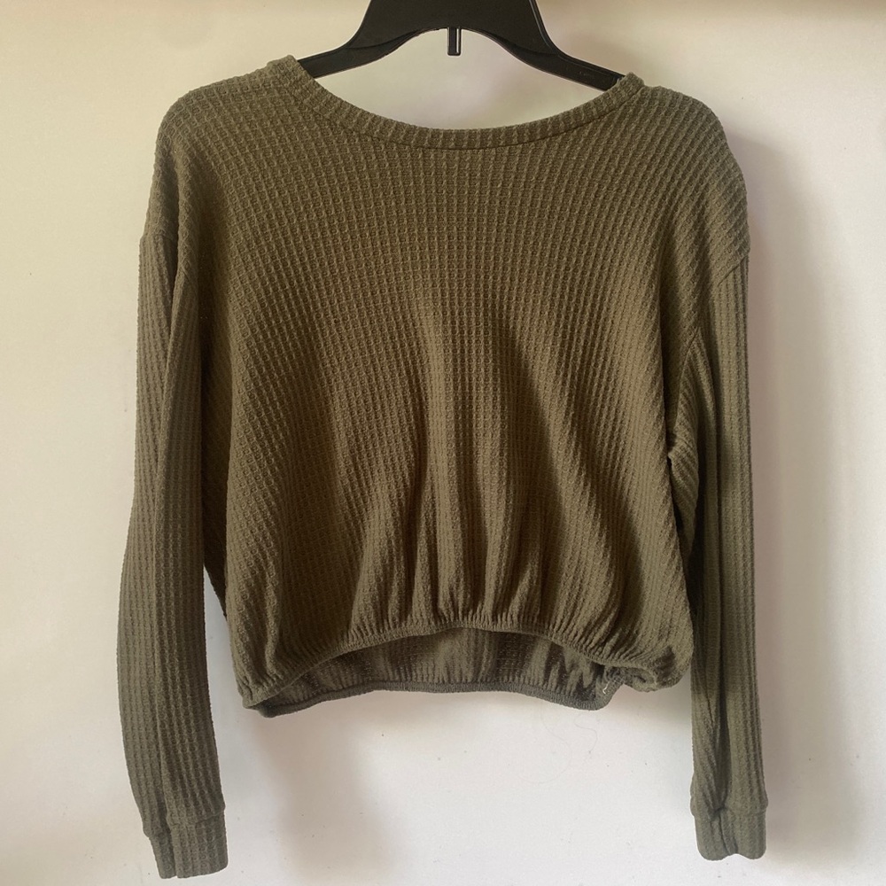 Tiny Willow Sage Green Textured Textured Cropped Women’s Long Sleeve Size M
